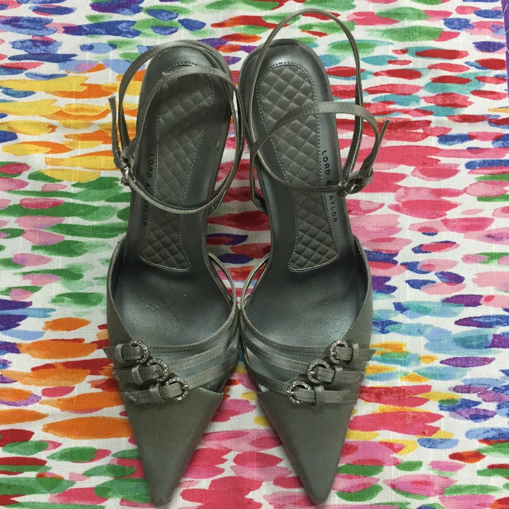 Satin Heels with Rhinestone Buckles Detail